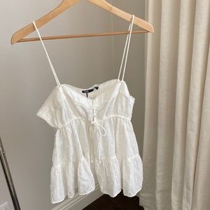 New Zara White Eyelet Spaghetti Strap Top
